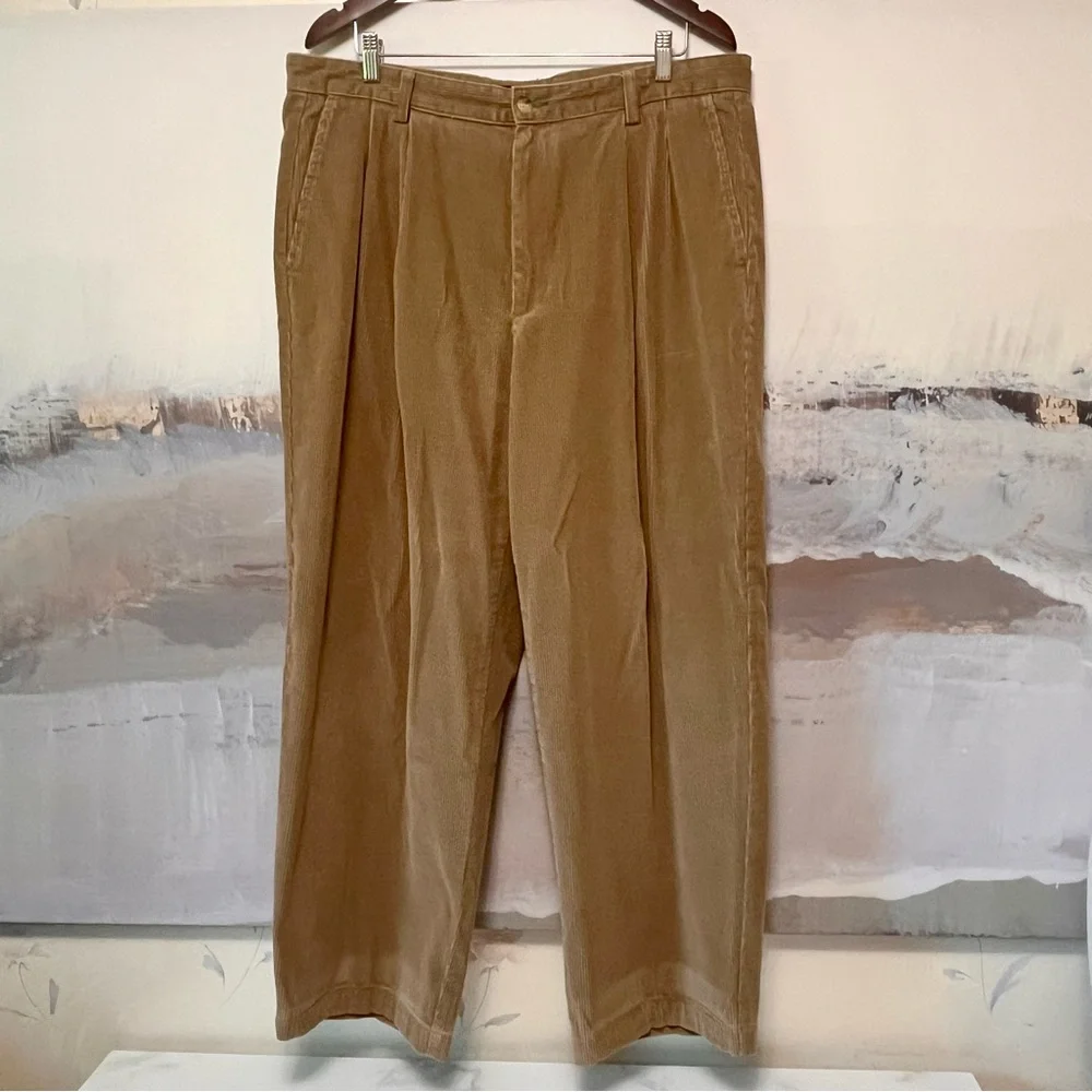 VTG Tommy Hilfiger Pants Men 38x28 Brown Corduroy Relaxed Wide Leg Baggy 90s Y2K